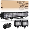 OEDRO? 20" 300W Tri-Row LED Light Bar with 2pcs 4" 27W Light Pod + Wiring Harness