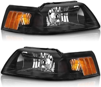 OEDRO? Headlight Assembly for 1999-2004 Ford Mustang,  Amber Reflectors Black Housing Headlamps