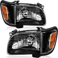 OEDRO? Headlight Assembly for 2001-2004 Toyota Tacoma,  Amber Reflectors Clear Lens Black Housing
