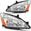 OEDRO? Headlight Assembly for 2003-2007 Honda Accord,  Amber Reflectors Chrome Housing Headlamp