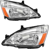 OEDRO? Headlight Assembly for 2003-2007 Honda Accord Chrome Housing Amber Corner Clear Lens