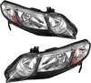 OEDRO? Headlight Assembly for 2006-2011 Honda Civic,  Amber Reflectors Clear Lens Chrome Housing Headlamps