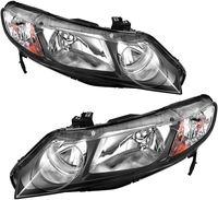 OEDRO? Headlight Assembly for 2006-2011 Honda Civic,  Amber Reflectors Clear Lens Chrome Housing Headlamps