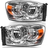 OEDRO? Headlight Assembly for 2007 2008 Dodge Ram 1500/ 07-09 Ram 2500 3500,  Amber Reflectors Chrome Housing Headlamps