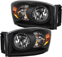OEDRO? Headlight Assembly for 2007-2009 Dodge Ram 1500 2500 3500,  Amber Reflectors Clear Lens Black Housing Headlamps