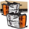OEDRO? Headlight Assembly for 2007-2013 GMC Sierra 1500/ 2007-2014 Sierra 2500/3500HD,  Amber Reflectors Clear Lens Chrome Housing
