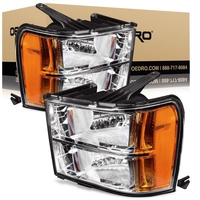 OEDRO? Headlight Assembly for 2007-2013 GMC Sierra 1500/ 2007-2014 Sierra 2500/3500HD,  Amber Reflectors Clear Lens Chrome Housing