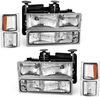 OEDRO? Headlights Assembly for 1994-1999 Chevy Silverado/Tahoe/Suburban/C/K Chevrolet,  Chrome Housing Clear Lens