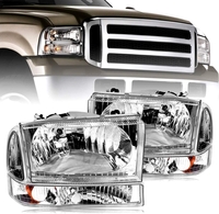 OEDRO? Headlights Assembly for 1999-2004 Ford F250 F350 F450 F550 Super Duty Excursion Chrome Housing