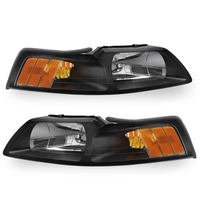 OEDRO? Headlights Assembly for 1999-2004 Ford Mustang,  Black Housing Amber Reflector