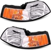 OEDRO? Headlights Assembly for 1999-2004 Ford Mustang,  Chrome Housing Headlamps Amber Reflectors