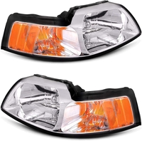 OEDRO? Headlights Assembly for 1999-2004 Ford Mustang,  Chrome Housing Headlamps Amber Reflectors