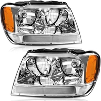 OEDRO? Headlights Assembly for 1999-2004 Jeep Grand Cherokee 4-Door Headlights with Amber Reflectors Clear Chrome Housing