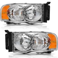 OEDRO? Headlights Assembly for 2002-2005 Dodge Ram 1500 2500 3500 2-Dr&4-Dr,  Chrome Housing Clear Lens