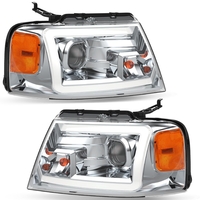 OEDRO? Headlights Assembly for 2004-2008 Ford F150 Pickup,  LED DRL Dual Projector Chrome Housing Amber Side