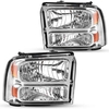 OEDRO? Headlights Assembly for 2005-2007 Ford F250-F550 Super Duty,  Chrome Housing Clear Lens