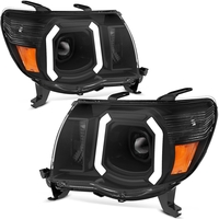 OEDRO? Headlights Assembly for 2005-2011 Toyota Tacoma,  Newest LED Tube DRL Headlamp with Clear Spotlight Lens,  Amber Reflector Black Housing