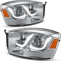 OEDRO? Headlights Assembly for 2006-2009 Dodge Ram 1500 2500 3500,  Chrome Housing LED DRL Tube Amber Reflector