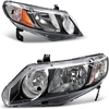 OEDRO? Headlights Assembly for 2006-2011 Honda Civic Sedan 4 Door,  Black Housing Amber Reflectors