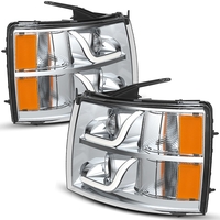 OEDRO? Headlights Assembly for 2007-2013 Chevy Silverado 1500/2007-2014 2500HD 3500HD,  LED Tube DRL Projector Headlamp Chrome Housing