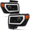 OEDRO? Headlights Assembly for 2009-2014 Ford F-150,  LED Tube DRL Dual Projector Clear Lens Black Housing Headlamps